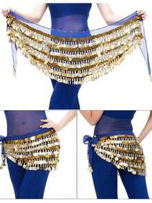 Arabian-Inspired Belly Dance Waist Belt - 288-Coins 5-Layer Copper Gong Wrap For Performances & Carnival Events - Multicolor - View 15