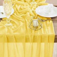 1pc 11.81" X 118.11" Yellow Polyester Party Tablecloth, Soft Semi-Transparent Table Cover For Country Style Wedding, Bridal Shower, Wedding, Birthday Party, Table Decoration, Home Decor, Holiday Party Supplies - Yellow - View 4