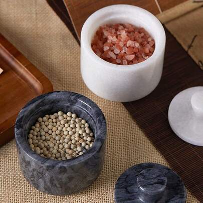 1 件大理石盐和胡椒瓶、香料罐、带盖调味容器、厨房用品、优雅精致的厨房装饰