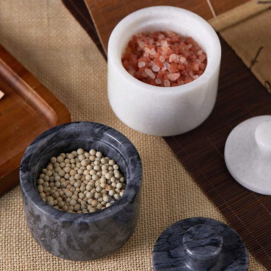 1 件大理石盐和胡椒瓶、香料罐、带盖调味容器、厨房用品、优雅精致的厨房装饰