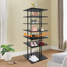 5-Tier Rotating Shoe Rack Tower, 360° Rotating Shoe Storage Organizer, Wooden Shoe Rack Shoe Carousel For Hallway, Bedroom And Entryway - 黑色 - 查看 9