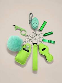Juego de 9 piezas de llavero de autodefensa para mujeres, incluye alarma, rompedor de ventanas, abridor de botellas, silbato, dispensador de jabón, estuche para lápiz labial, pulsera, pastillero, llavero para exteriores, regalo festivo, accesorios para automóvil, dije para bolso, estilo gótico y Y2K