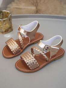 Summer Children Woven Strap Sandals, Casual & Fashionable, Unisex Flat Beach Shoes, Suitable For Everyday Wear, Vacation & Travel