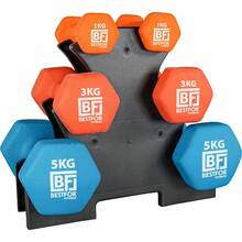Upgraded Version  Neoprene Dumbbell Set - 18kgs (2 X 1kg, 2 X 3kg, 2 X 5kg) With Stand For Fitness, Workouts, Strength Training For Men And Women At Home And Gym With Exercise Chart