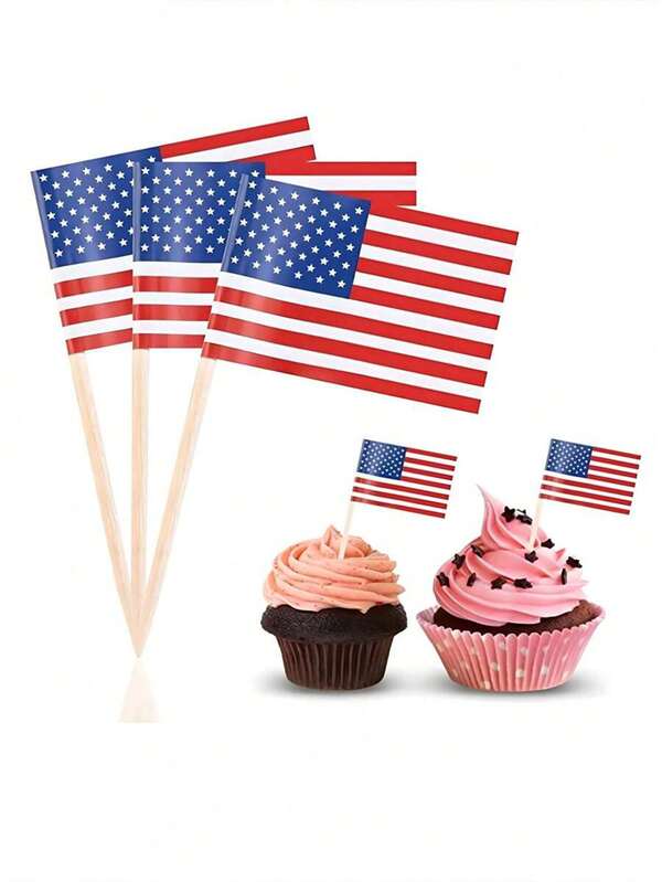 20/50/100 件美国国旗 7 月 4 日独立日感恩节纸杯蛋糕装饰物，适合派对装饰用品、牙签旗、节日派对蛋糕装饰旗、汉堡装饰用品、纸杯蛋糕装饰、独立日装饰用品