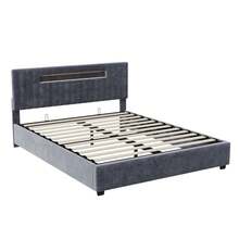 Cama tapizada 140x200cm, cama doble hidráulica con cabecero, estructura de cama con espacio de almacenamiento abatible, muebles de dormitorio cama, cama juvenil sin colchón, terciopelo gris - Gris-140x200cm - Ver 10