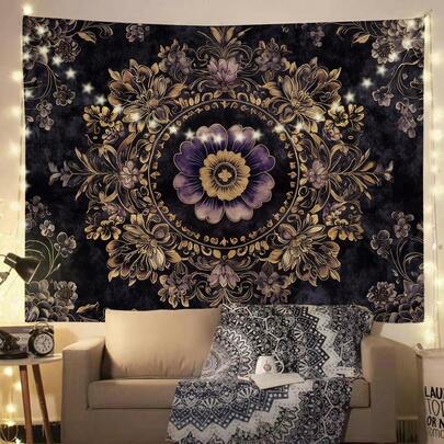 1pc Black Boho Tapestry With Geometric Pattern, Wall Decor For Living Room, Bedroom, Home Decor