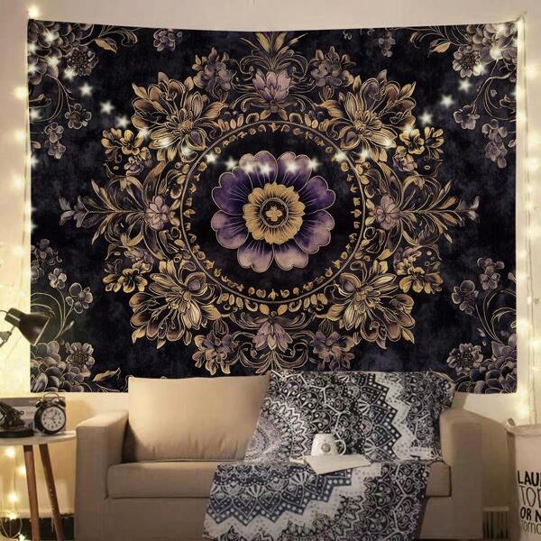 1 pieza Tapiz bohemio negro con patrón geométrico, decoración de pared para sala de estar, dormitorio, decoración del hogar