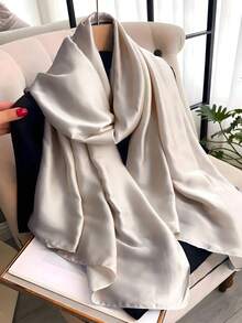 1 件全新缎面纯白色头巾，亲肤、多功能围巾，适合日常外出、旅行和拍照 - 白色 - 查看 7