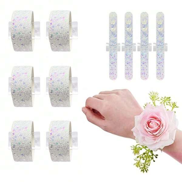 1/6pcs, Leather Slaplet Wristlets, Floral Corsage Bracelets, DIY Wedding Bridal Shower Party Prom Accessories