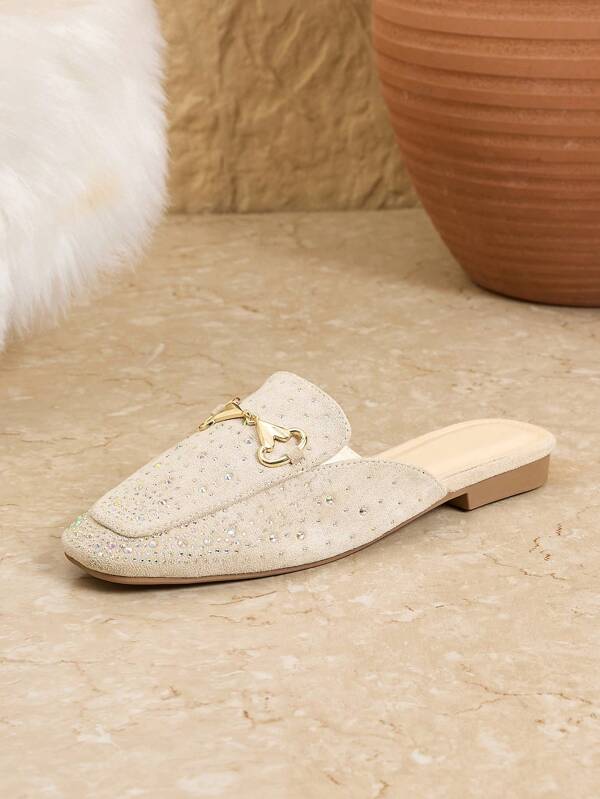 Women's Crystal Embellished Slip-On Mules, Suitable For Summer Outdoor Wear
