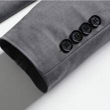 Men's Two-Piece Suit Set, Solid Color Classic Style, Business Casual Slim Fit Style, Western-Style Pants With A Back Slit Style - 灰色 - 查看 5