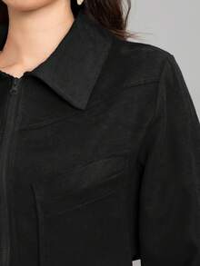Chaqueta corta crop top ligera unicolor tipo cargo para mujer de moda - Negro - Ver 3