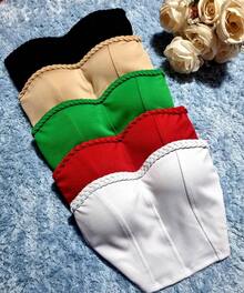 Cropped Top Neoprene Cup Detail Braid Design - Black - View 2