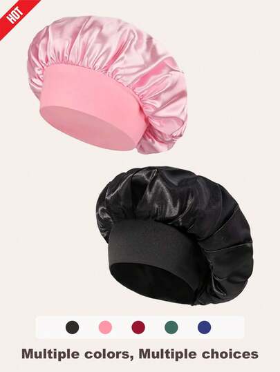 1/2 Silk Sleep Cap, Satin Hair Cap, Soft Elastic Band Silk Sleep Cap, Curly Hair Silk Hair Cover, Women's Sleep Hair Cap, Silk Hair Cover, Wide Elastic Band Silk Sleep Cap, Soft & Breathable, Ideal For Maintaining Curly Hairstyle All Night, Suitable For All Seasons, Comfortable For Chemotherapy Patients (Black/Pink) Home & Bathroom Decor, Autumn Decor, Back To School Hair Cap