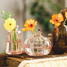 3Pcs Glass Flower Vases - Vertical Striped Rustic Decor For Wedding Centerpieces & Home | Multi-Use With Artificial Flowers, Plant Stand & Shelf Compatibility. Gifts Birthday Graduation Home Decor Back To School Room Decor School Supplies Glass Vase - Multicolor - View 6