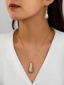 2pcs Women Fashion Minimalist Teardrop Pendant Necklace & Earrings Jewelry Set, Gift