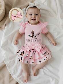 Mono de verano para niña pequeña, sin mangas, con tirantes finos, lazo en la parte delantera, mono fruncido, pantalones cortos, mono infantil - Rosa - Ver 4