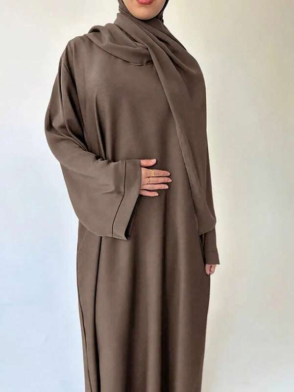 Women's Casual Solid Color Flared Sleeve Arab Style Dress