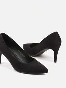 Stiletto Heel Pumps With Leather Insole - Black - View 4