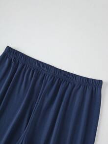 Set 2 buc/set pijamale subțiri de vară pentru bărbați, mânecă scurtă și pantaloni lungi, set 2 buc/set pentru bărbați, primăvară/vară, în carouri, casual, lejer - Albastru marin - Vizualizare 9