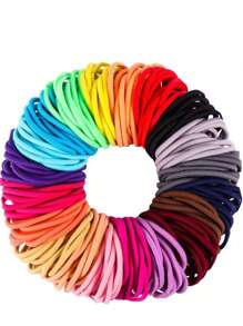 100pcs. Solid-Color Elastic Hair Band Set, Multi-Purpose And Durable Hair Band For Daily Use, Suitable For Women Over 14 Years Old. With A Hollowed-Out Design And Multiple Colors To Choose From, It Is Suitable For Ponytail. Solid-Color Casual Polyester Fiber (Polyester) Hair Band For All Four Seasons