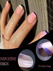240 móng tay giả vuông ngắn kiểu Pháp, 5 lựa chọn màu sắc, màu hồng gradient, móng tay acrylic vuông ngắn bóng, móng dán, phù hợp cho các bạn nữ, móng acrylic, ý tưởng quà tặng, dụng cụ làm móng - Nhiều màu - Xem 2