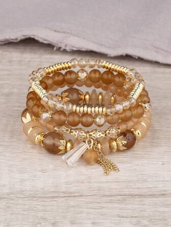 1 Set Crystal Beaded Bracelets, 4pcs Randomly Assorted Beaded Bracelets