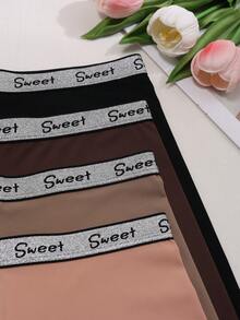 4pcs Women Casual - Comfortable Minimalist Reflective Knit Panties - Multicolor - View 3