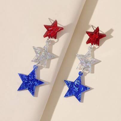1pair Glittering Acrylic USA Flag Color Star Drop Earrings For Women For American 250th Anniversary Independence Day Accessories Jewelry