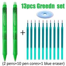 13 支/套高品质创意新款 6 色大容量可擦中性笔，0.5 毫米彩色全针管魔法笔让错误消失，适用于办公书写文具用品（2 支笔+10 支笔芯+1 块橡皮）学校用品，返校