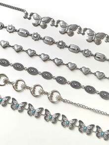 1件复古银链蝴蝶波西米亚风腰带，夸张设计，适合搭配裙子、比基尼，夏季、秋季、万圣节等场合。