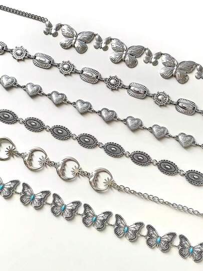 1 件复古银链蝴蝶波西米亚风格腰带，夸张设计适合裙子、比基尼、牛仔裤夏季学校秋季、秋季、万圣节