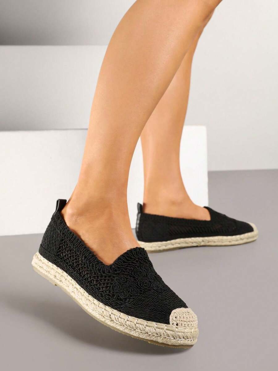 Vices Crochet Espadrilles With Braided Sole - Black - View 1
