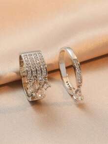 rakol Set Cincin Wanita Elegan Berbentuk Tetesan Air dengan Batu Zirkonia Kubik (2 Buah) - Perak - View 2