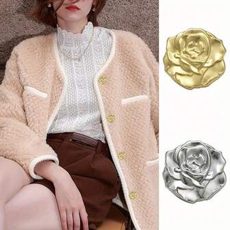 10 件/套精致金色玫瑰形金属纽扣，优雅女士衬衫外套西装夹克花形装饰纽扣