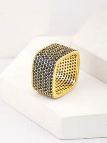 1pc Colorful Zirconia 18K Gold Plated Copper Square Ring, Luxury Jewelry Gift For Women, Friends, Lover, Party - Simple Wide Face Ring - View 21