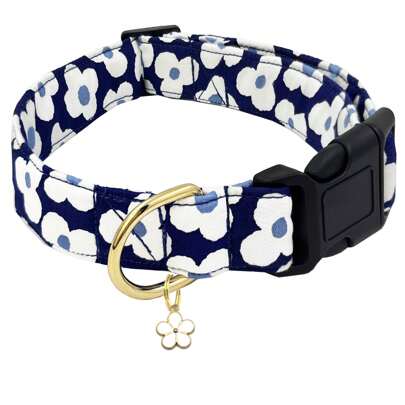 Soft & Comfortable Flower Print Pet Dog Collar With Floral Pendant, Adjustable Washable Cute Dog Necklace