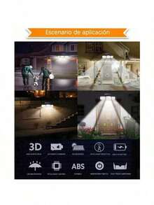 Lámpara Solar Exterior con Sensor de Movimiento - 138LED Lampara Solar de Tres Cabezales con Mando a Distancia, 3 Modos, Iluminación gran angular de 270°, Impermeable Luz Solar Exterior - Negro - Ver 5