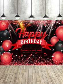 1pc Customizable Happy Birthday Background Glitter Red Balloon, Ladies Photography Backdrop, Birthday Party Decor, Photo Studio Props