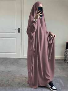 1pc Solid Color Elastic Sleeve Design Prayer Abaya Khimar, Loose Fit Cinched Sleeve Abaya, Suitable For Women's Daily Wear And Prayer, Muslim Islamic Clothing - Multicolor - View 31