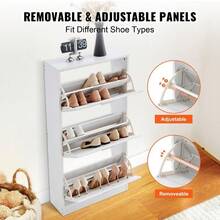 VEVOR Shoe Cabinet With 3 Flip Drawers, Shoe Storage Cabinet For Entryway, Free Standing Shoe Storage Organizer With Side Hooks For Heels, Boots, Slippers In Hallway, Living Room - 3個抽屜 - 查看 6