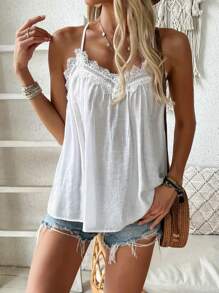 Women Vacation Casual Solid Color Lace Trim Camisole