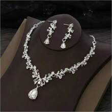 3 pièces/Set Boucles d'oreilles de mariée et collier, Décorations de mariage, Accessoires de robe de mariée, de luxe brillant et lumineux pour la fête