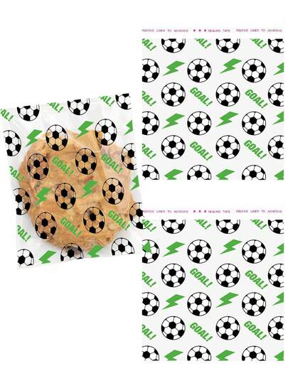 Bolsas de celofán transparentes y autosellables con diseño de fútbol para empaquetar dulces, productos de cumpleaños y decoración