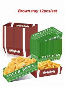 12/24 Peças Bandejas de Servir para Decoração de Festa de Natal, Bandejas Descartáveis com Tema de Bolas, Tigelas de Decoração de Festa de Aniversário, Pratos de Decoração para Cozimento e Casamento - Bandejas de Comida com Tema de Futebol Rugby, Bandejas Grandes de Flocos de Milho, Adequadas para Temas de Festa de Aniversário de Futebol, Beisebol e Rugby, Suprimentos para Festa de Dia de Jogo, Decorações para Festa de Aniversário e Casamento.