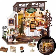 Robotime Kit casa in miniatura in legno Rolife, casa delle bambole in miniatura fai da te con accessori, kit di costruzione di piccoli negozi con luce LED, regali di compleanno per hobby per adolescenti e adulti