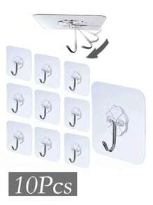 100/60/30/10pcs Adhesive Wall Hooks, Clear Self-Adhesive Hooks, Waterproof Damage-Free Hanging Hooks, Stainless Steel Detachable Wall Stickers, Bathroom Clothes Rack, Odorless Door Hanger, No-Drill Kitchen Hooks. Suitable For Bathroom, Shower, Kitchen, Outdoor, Towels, Keys. Transparent Strong Adhesive Hooks, No-Drill, Multi-Function Storage Rack, Ideal For Home, Kitchen, Bathroom, Living Room