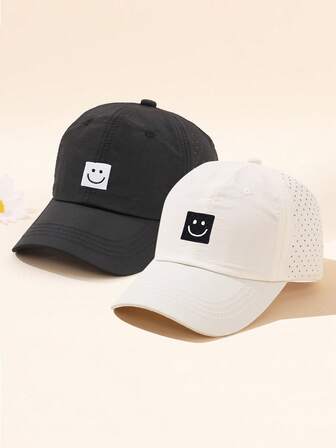 1 szt. Dziecięca uśmiechnięta czapka baseballowa dla dziewcząt i chłopców, regulowana sprana czapka baseballowa z kucykiem