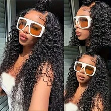 250% 13x4 Water Wave Lace Front Wigs Curly Wave Human Hair Wig Curly Lace Frontal Wig Wet And Wavy Lace Wig Natural Black Long Water Wave Lace Front Human Hair Wigs Plucked With Transparent HD Lace Front Wig #1B Natural Color - Natural Black - 查看 4